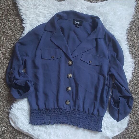 By & By Top Lightweight Thin Blue Button Down Womens Size Small - Picture 1 of 8
